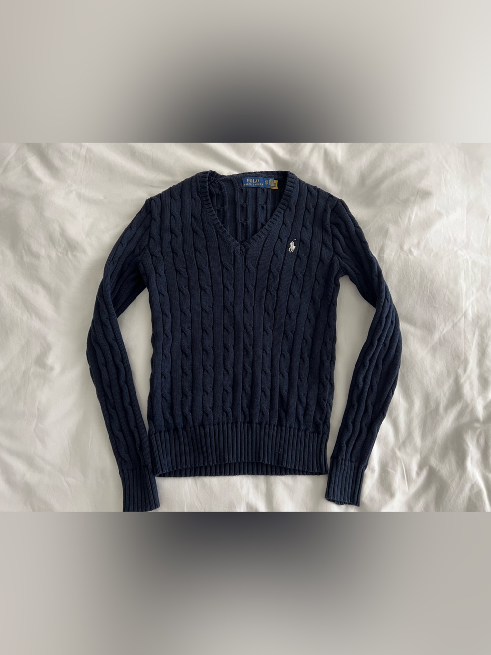 Polo by Ralph Lauren Navy Cable-Knit V-Neck Sweater 100% COTTON NAVY XS